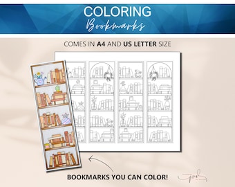 Marcador de livro para colorir para imprimir, Marcador de livro para colorir para adultos, Rastreador de leitura, Marcador de livro para estante para imprimir, Marcador de livro para colorir aconchegante