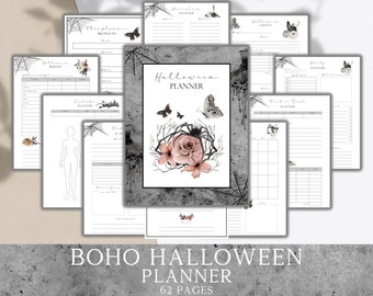 Boho Halloween Planner stampabile, raccoglitore per la pianificazione della festa di Halloween, programma delle decorazioni natalizie, inserti per l'organizzatore della festa, eventi di ottobre