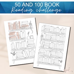Tracker di lettura stampabile, Tracker di libri, Registro di lettura della libreria, Tracker di Bullet Journal, Sfida di lettura 50 e 100 libri, Modelli Bujo