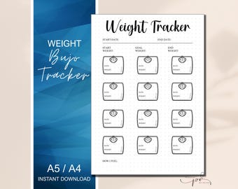 Bullet Journal Weight Tracker, Bujo Habit Tracker, Bujo Insert, Happy Planner Printable Page, Journal con griglia semplice e a punti