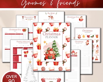 Cute Christmas Gnome Planner Printable, Festive Red Holiday Season Organizer Binder, Xmas Gift Planner, Christmas Planning, Cooking Planner