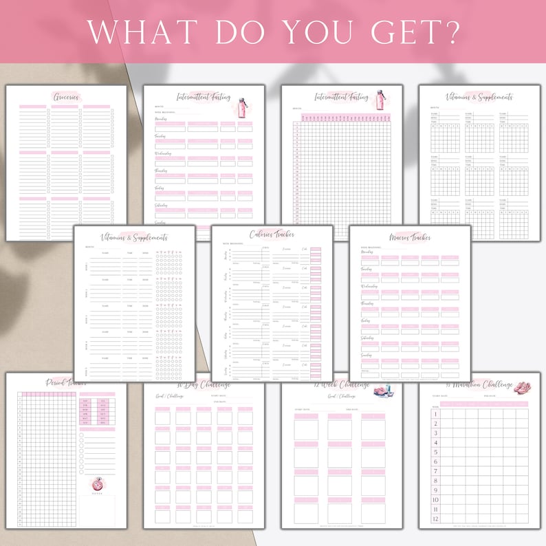 Pink Weight Loss Planner, Printable Health and Fitness Journal, Weight and Health Tracker, Diet Meal Planner, Workout and Exercise Trackers image 4