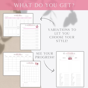 Pink Weight Loss Planner, Printable Health and Fitness Journal, Weight and Health Tracker, Diet Meal Planner, Workout and Exercise Trackers image 5