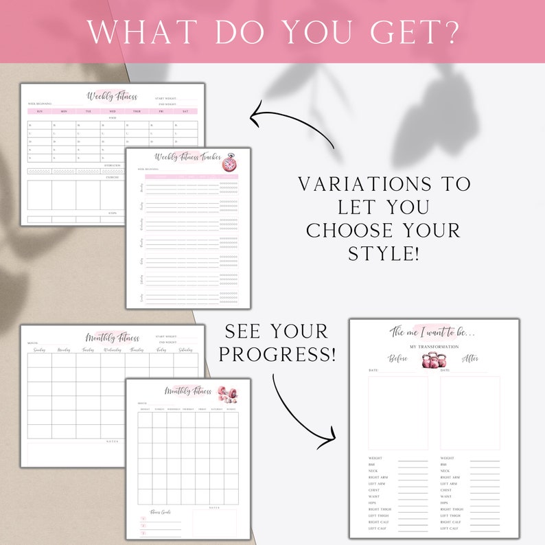 Pink Weight Loss Planner, Printable Health and Fitness Journal, Weight and Health Tracker, Diet Meal Planner, Workout and Exercise Trackers image 5