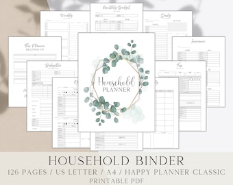 Home Management Binder, Printable Undated Household Planner, Digital Planner, Weekly Meal Planner, Family Budget Binder
