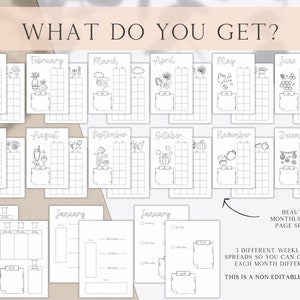 Pacchetto Bullet Journal stampabile senza data, Stampabili Bullet Journal, Modello Bujo prefabbricato, Pagine Bullet Journal, Tracker Bujo settimanali immagine 8