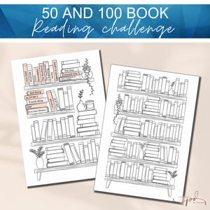 Printable Reading Tracker, Book Trackers, Bookshelf Reading Log, Bullet Journal Trackers, Reading Challenge 50 & 100 Books, Bujo Templates