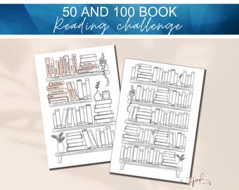 Printable Reading Tracker, Book Trackers, Bookshelf Reading Log, Bullet Journal Trackers, Reading Challenge 50 & 100 Books, Bujo Templates