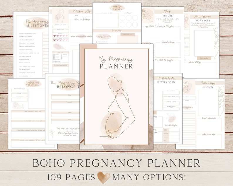 Boho Style Pregnancy Planner, Bump to Baby Book, New Baby Memory Diary, Hospital Bag Checklist