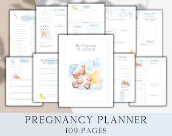 Planificador de embarazo imprimible, Diario de embarazo, Baby Shower, Libro de memoria