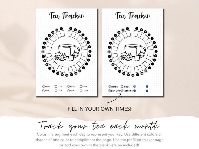 Tea Tracker, Printable Bullet Journal Daily Tea Tracker, Tea ...