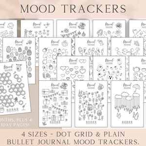 Mood Tracker Bundle, Monthly Mood Trackers, Printable Bullet Journal Trackers, Bullet Journal Inserts, Bujo Templates A5, A4, US Letter, HPC