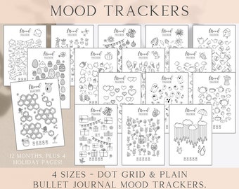 Mood Tracker Bundle, Monthly Mood Trackers, Printable Bullet Journal Trackers, Bullet Journal Inserts, Bujo Templates A5, A4, US Letter, HPC