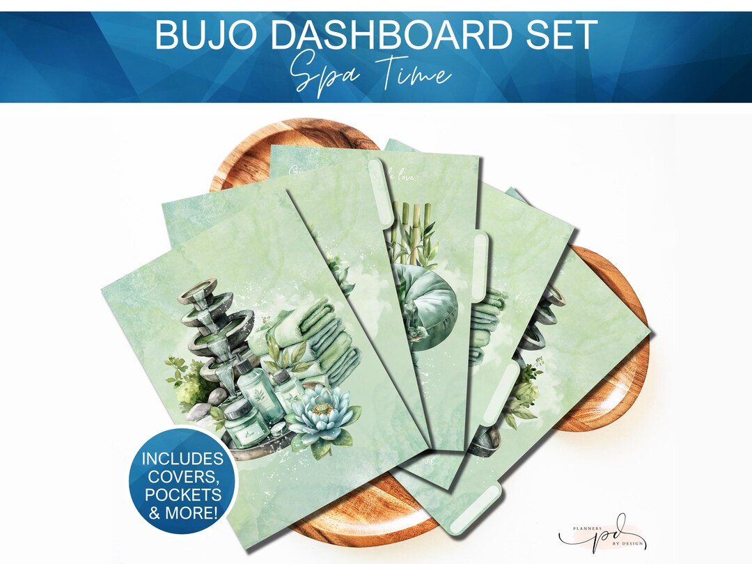 Spa Time Bullet Journal Printable Dashboard Set, Self Care Bujo Covers