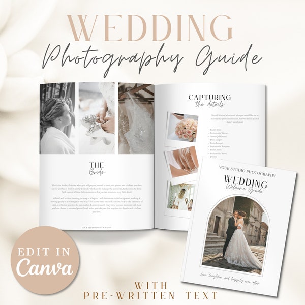 Wedding Photography Welcome Guide, Photography Client Guide With Text, Editable Canva Template, Engagement Wedding Session Pricing Guide