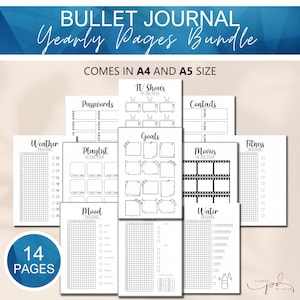 Yearly Trackers Bundle, Bullet Journal A5 Yearly Inserts, Printable Bullet Journal Trackers, Bujo Yearly Templates, Habit trackers