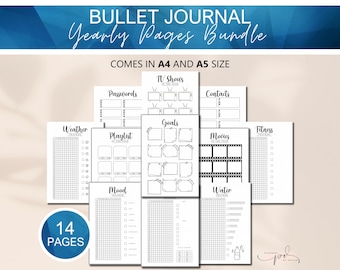 Yearly Trackers Bundle, Bullet Journal A5 Yearly Inserts, Printable Bullet Journal Trackers, Bujo Yearly Templates, Habit trackers