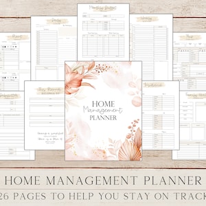 Boho Household Planner Printable Home Management Binder, Budget Binder, Happy Planner Inserts, Weekly Meal Planner, Daily Planner 2024 PDF