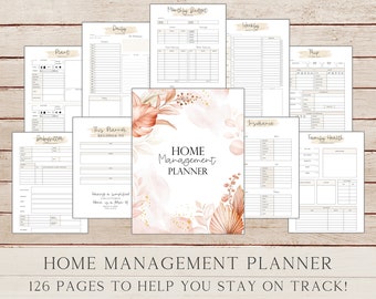 Boho Household Planner Pasta de gerenciamento doméstico para impressão, pasta de orçamento, inserções de planejador feliz, planejador de refeições semanais, planejador diário 2024 PDF