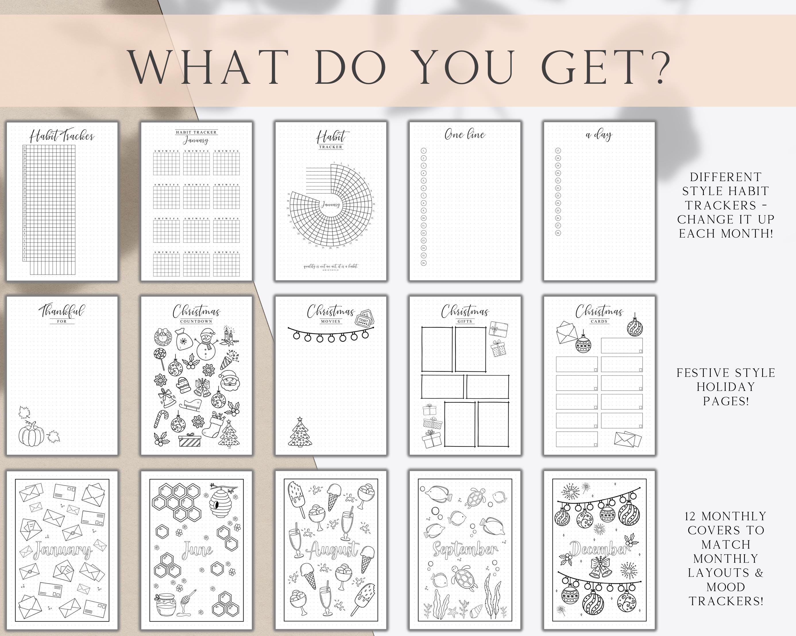 Undated Printable Bullet Journal Bundle, Bullet Journal Printables ...