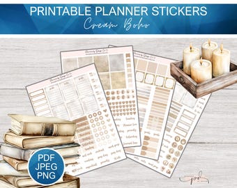 Planner Stickers Printable, Boho Bullet Journal Theme Printable Sticker Set, PNG Sticker File for Cricut, PDF Handcut Sticker Printable
