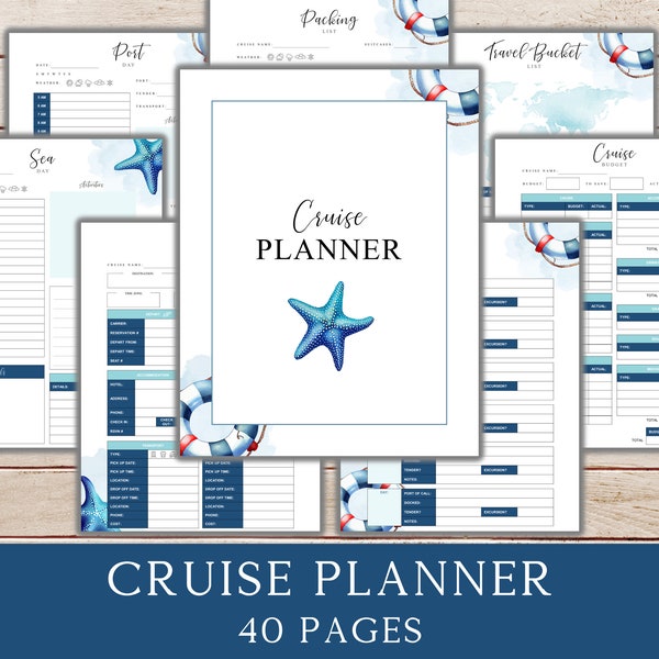 Cruise Planner Printable, Travel Itinerary, Destination Planner, Packing List, Holiday Countdown, Printable Planner
