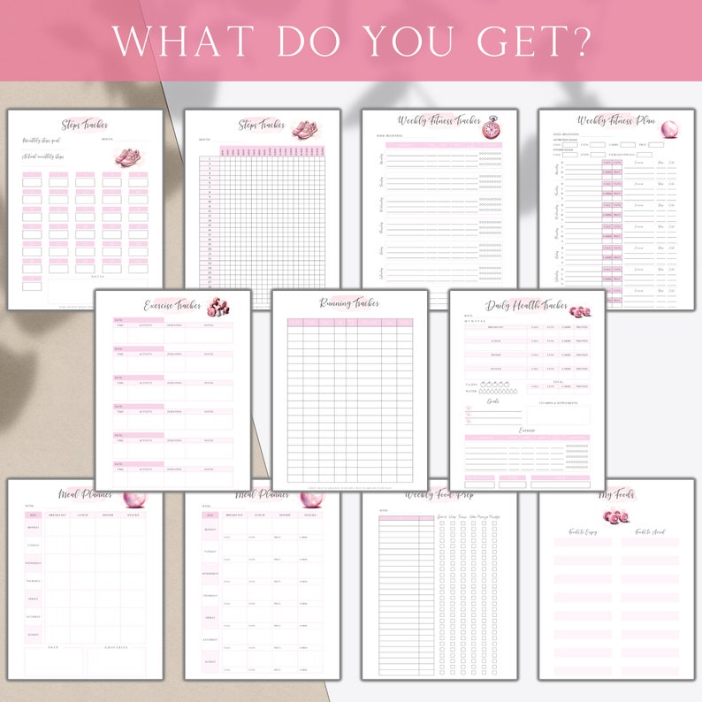 Pink Weight Loss Planner, Printable Health and Fitness Journal, Weight and Health Tracker, Diet Meal Planner, Workout and Exercise Trackers image 3