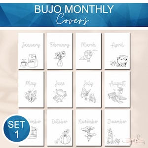 Bullet Journal 12 Monthly Cover Pages, Monthly Planner Cover Pages, Bujo Cover Title Page Templates, Printable Bullet Journal Inserts Set 1