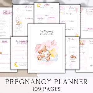 Baby Girl Pink Printable Pregnancy Planner Journal, Baby Memory Book Printable Gift, Hospital Bag Checklist, Pregnancy Countdown Calendar