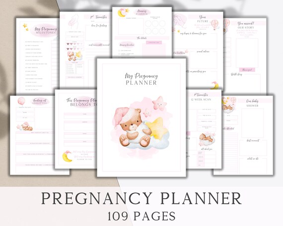 Baby Girl Pink Printable Pregnancy Planner Journal, Baby Memory Book Printable Gift, Hospital Bag Checklist, Pregnancy Countdown Calendar