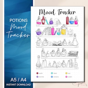 Potions Mood Tracker Printable Journal Page, Bujo Mood Tracker, Emotions Tracker, Wellbeing Tracker, Printable A4 A5 Instant Download