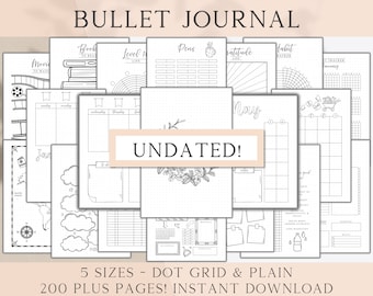 Ongedateerde afdrukbare Bullet Journal-bundel, Bullet Journal Printables, Premade Bujo-sjabloon, Bullet Journal-pagina's, Bujo Trackers per week
