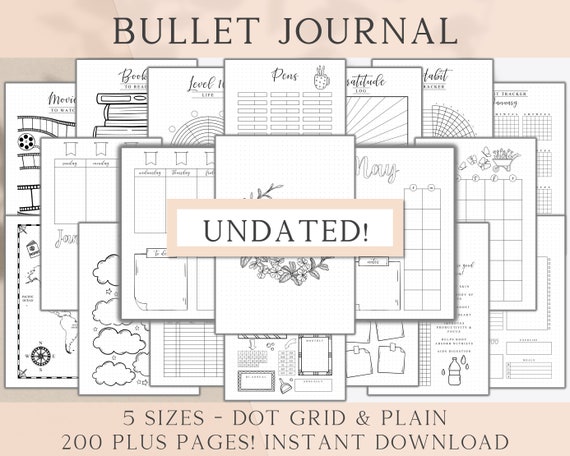 Undated Printable Bullet Journal Bundle, Bullet Journal Printables, Premade Bujo Template, Bullet Journal Pages, Bujo Trackers Weekly