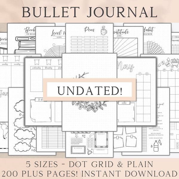 Bundle Bullet Journal imprimable non daté, Bullet Journal imprimables, Modèle Bujo préfabriqué, Pages Bullet Journal, Bujo Trackers Hebdomadaire