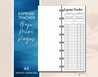 MINI utskrivbar utgiftsrapporteringssida i bullet journal, personlig planerare, A5 Happy Planner-insats, finansiell budgetrapportering, utgiftslogg