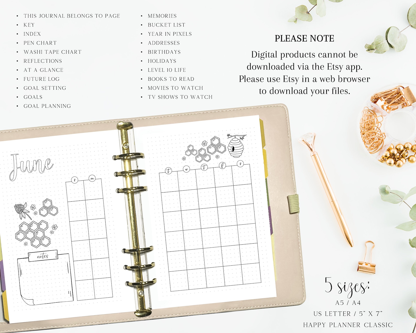Undated Printable Bullet Journal Bundle, Bullet Journal Printables ...