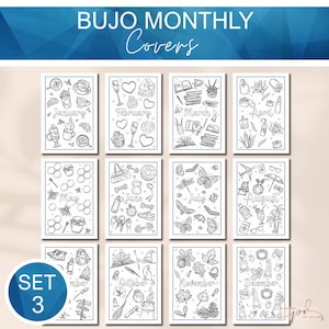 Printable Journal Monthly Covers Set, Bujo Monthly Covers, Bullet Journal Pages, A4 A5 Plain or Dot Grid, Happy Planner Inserts