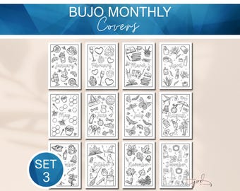 Printable Journal Monthly Covers Set, Bujo Monthly Covers, Bullet Journal Pages, A4 A5 Plain or Dot Grid, Happy Planner Inserts