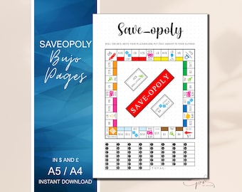 Printable Saveopoly Savings Challenge, Bullet Journal Budgeting Game, Savings Tracker, Save-opoly Game, Bujo Template Finance Planning