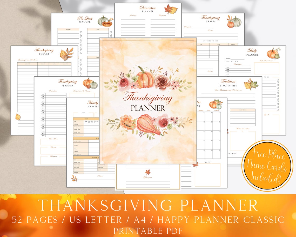 Printable Thanksgiving Planner and Calendar Budget Binder, Thanksgiving Printable A5 Binder