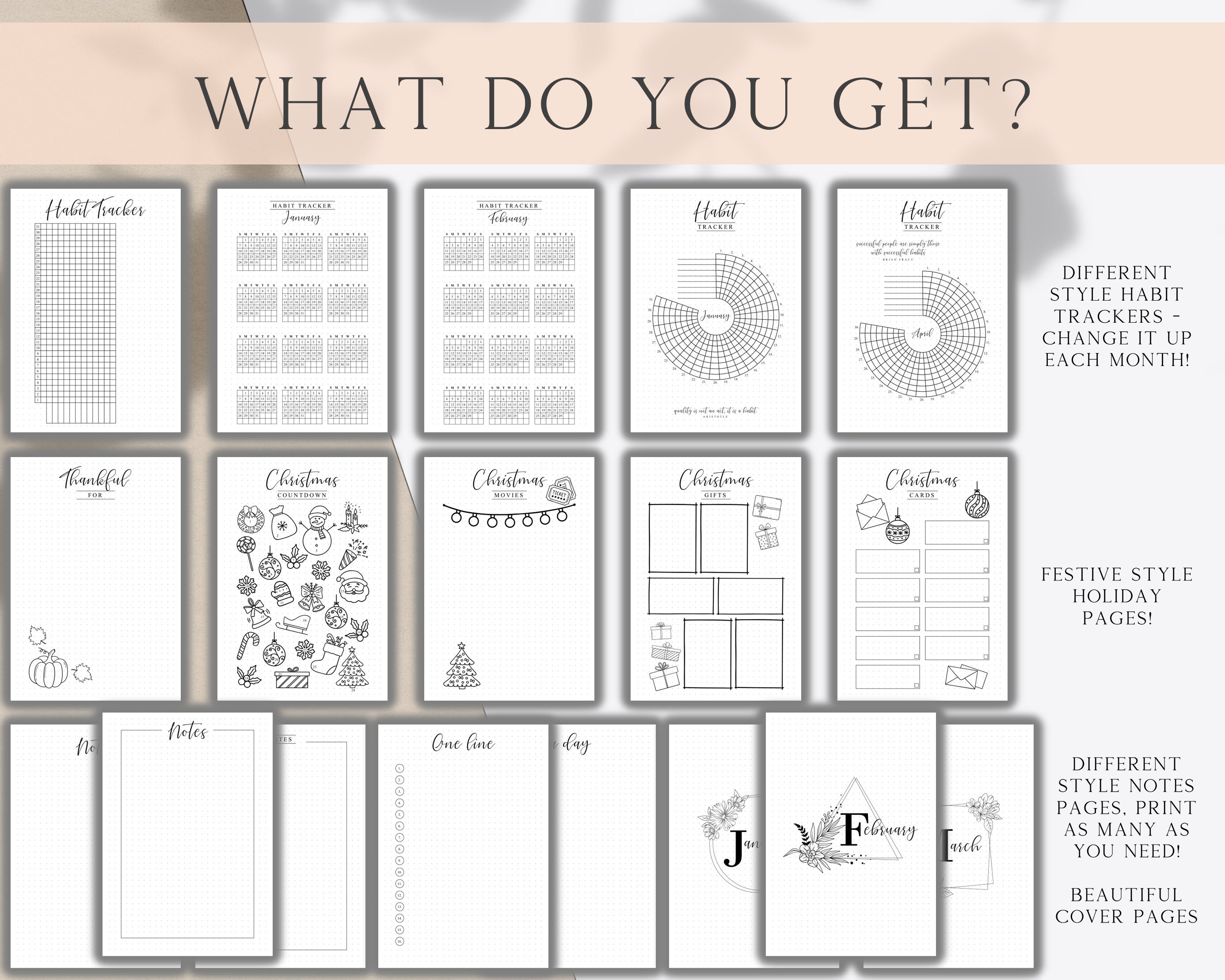 Lot imprimable Bullet Journal, articles à imprimer pour le Bullet