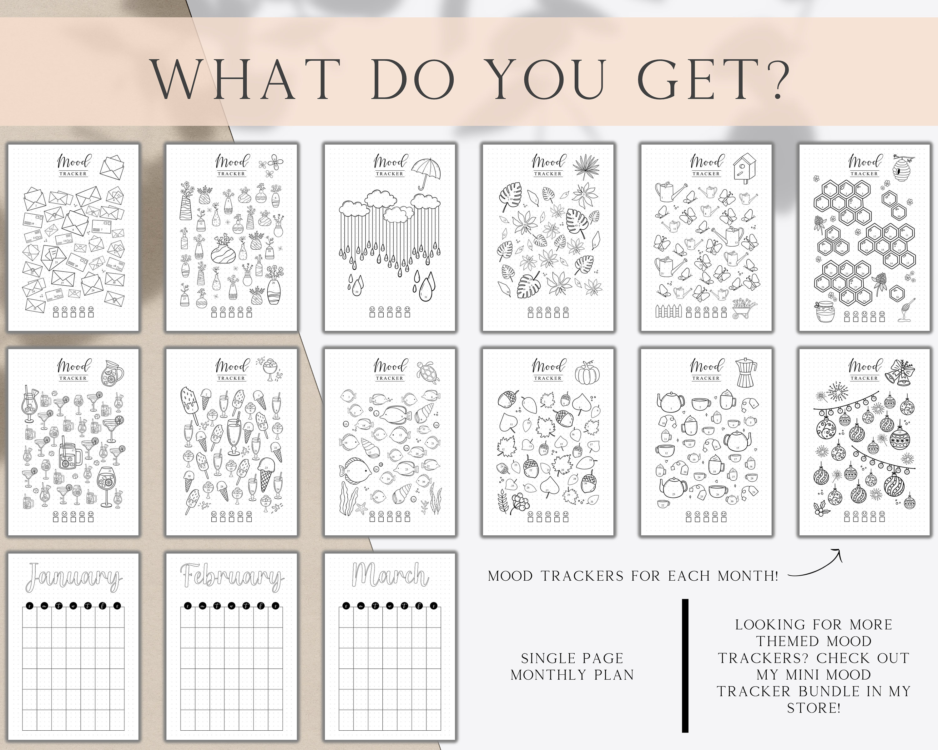 Undated Printable Bullet Journal Bundle, Bullet Journal Printables