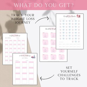 Pink Weight Loss Planner, Printable Health and Fitness Journal, Weight and Health Tracker, Diet Meal Planner, Workout and Exercise Trackers image 6