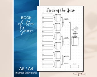 Libro del año, resumen del año, registro de lectura, registro de libros, bullet journal imprimible, página de agenda imprimible, cuadrícula de puntos o simple A4 A5