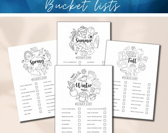 Jahreszeiten Bucket List Printable, Saisonale To Do Listen, Jahreszeiten Aktivitäten Journal Seite, Spaß Frühling Planer Seite, Herbst Checkliste, Sommer Bujo