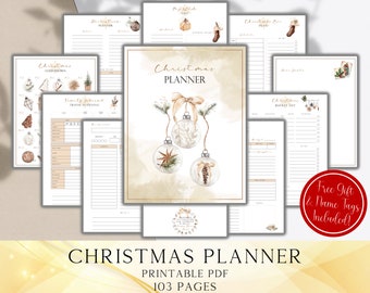 Planificador navideño imprimible, organizador de temporada navideña bohemio, planificador de presupuesto de regalos navideños, lista de tareas para planificar las vacaciones navideñas imprimible