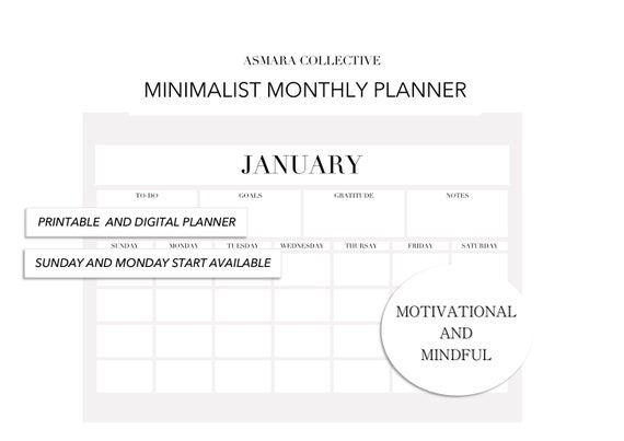 Monthly Planner Printable Undated Digital Planner PDF - Etsy