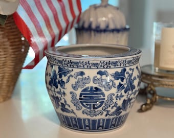 Maceta de cerámica azul y blanca estilo chinoiserie para la longevidad / Estilo chino / Decoración vintage / Estilo rústico Grandmillennial