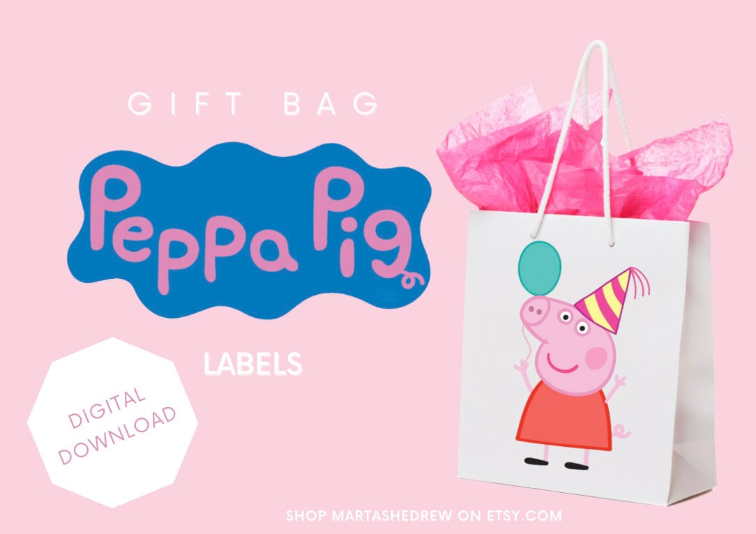 Peppa Pig Inspired Gift Bag Labels in Pink Peppa Birthday, Goodie Bags