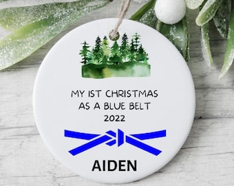 Personalized Karate Blue Belt Christmas Ornament
